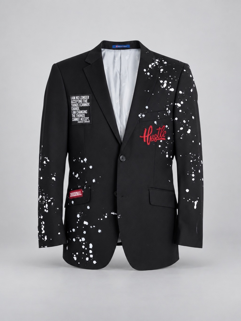 One of a Kind Unisex Black Hustle Fox Paint Splatter Blazer